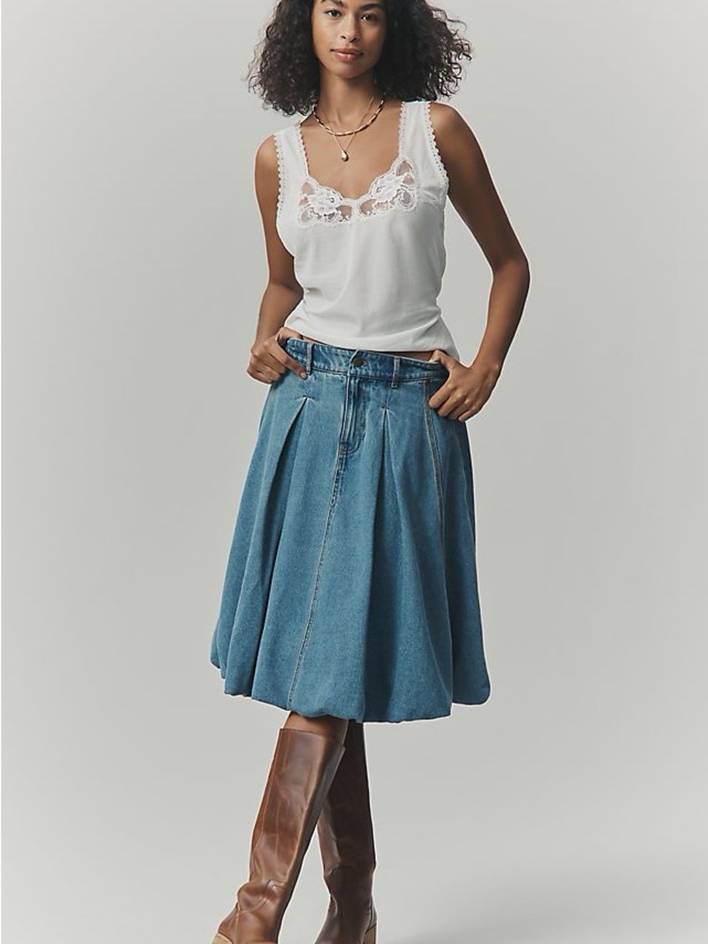 Pilcro Bubble Denim Knee Length Skirt